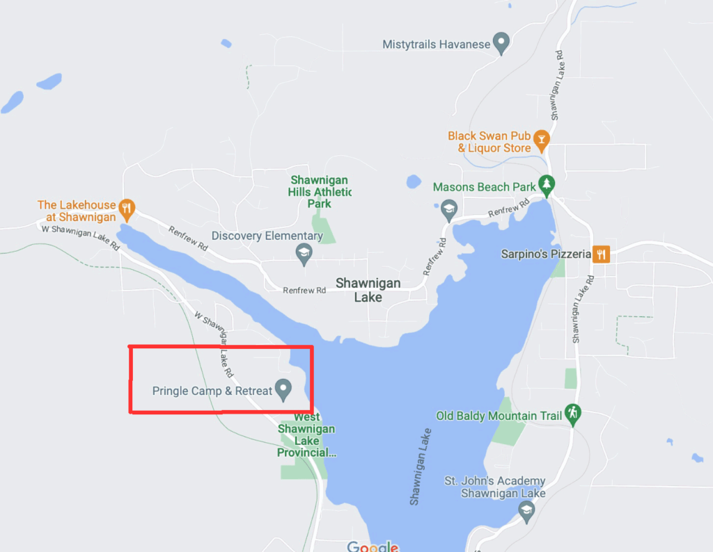 Location Map - Camp Pringle, Shawnigan Lake, BC